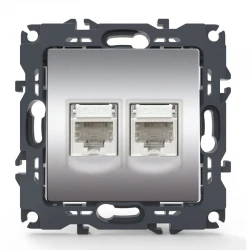 PRIME ΠΡΙΖΑ ΤΗΛΕΦΩΝΟΥ 2xRJ11 CAT3 IP20 MAT ΑΛΟΥΜΙΝΙΟ - Aca Elec