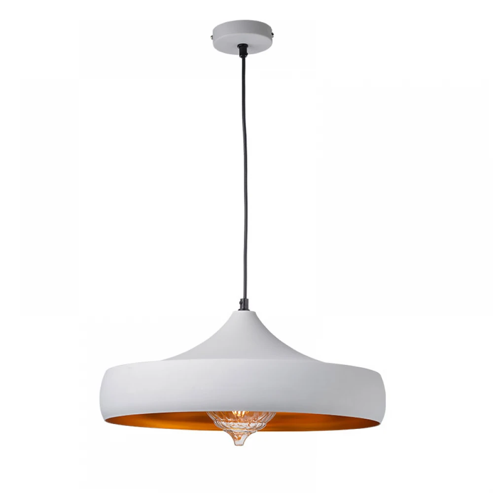 Μεταλλικό Κρεμαστό Φωτιστικό Λευκό Με Χρυσό Εσωτερικό Ø460 1xE27 Aca