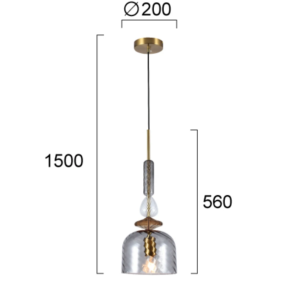 Κρεμαστό Μονόφωτο Φωτιστικό Από Γυαλί Φυμέ 1xE27 Gloria - Viokef