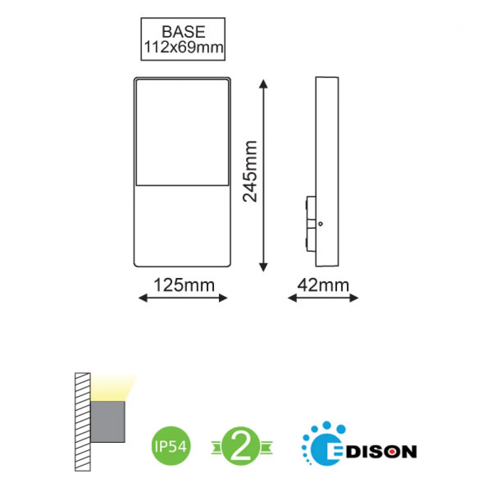 EDISON LED Απλίκα Εξωτερικού Χώρου Σε Σκούρο Γκρι - Up 4W IP54 AGIRA - ACA