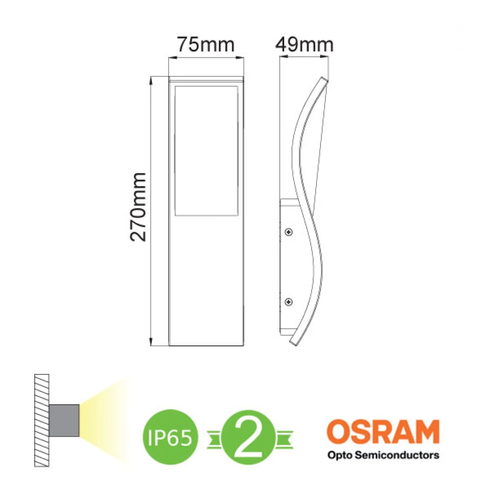 OSRAM LED Απλίκα Εξωτερικού Χώρου Σε Σκούρο Γκρι 7W IP65 CARVO - ACA