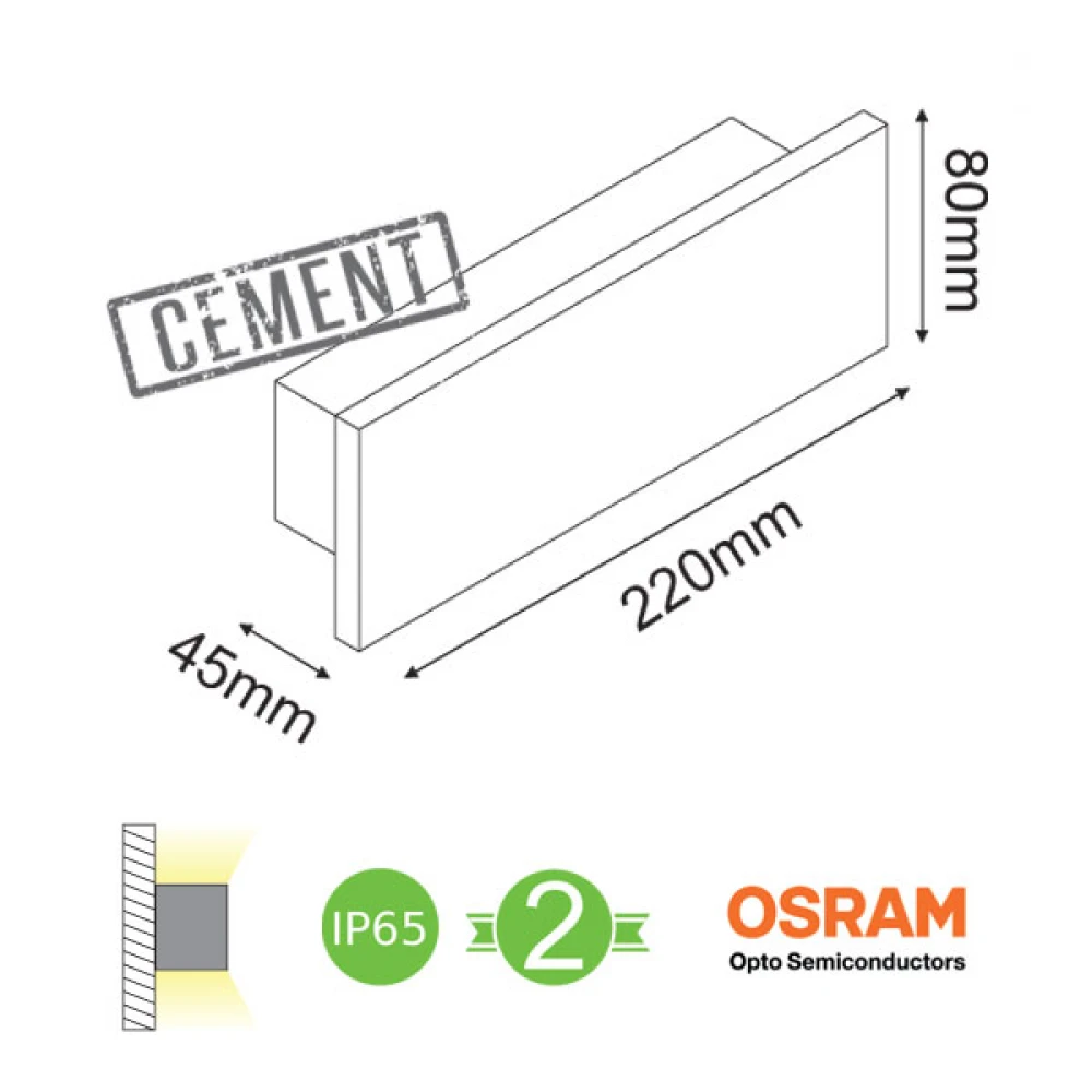 OSRAM LED Απλίκα Εξωτερικού Χώρου Από Τσιμέντο Σε Λευκό Χρώμα 22cm 8W IP65 CHARES WALL - ACA