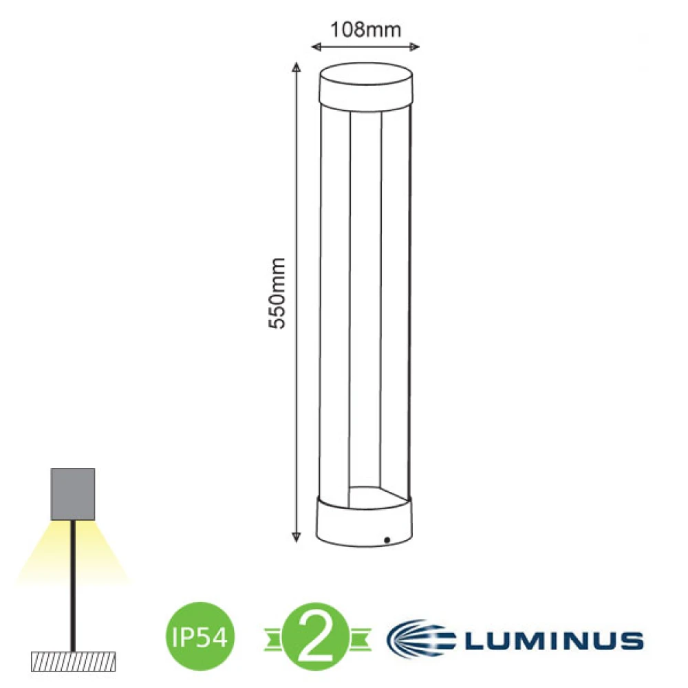 LUMINUS LED Φωτιστικό Εξωτερικού Χώρου Κολωνάκι Σκούρο Γκρι 55cm 9W IP54 LAVAL - ACA