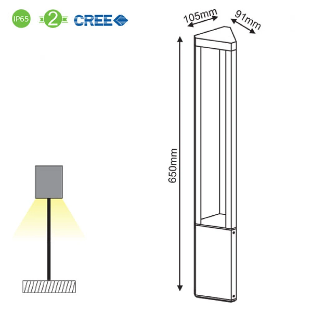 CREE LED High Power Φωτιστικό Εξωτερικού Χώρου Κολωνάκι Σκούρο Γκρι 65cm 8W IP65 MEDE - ACA