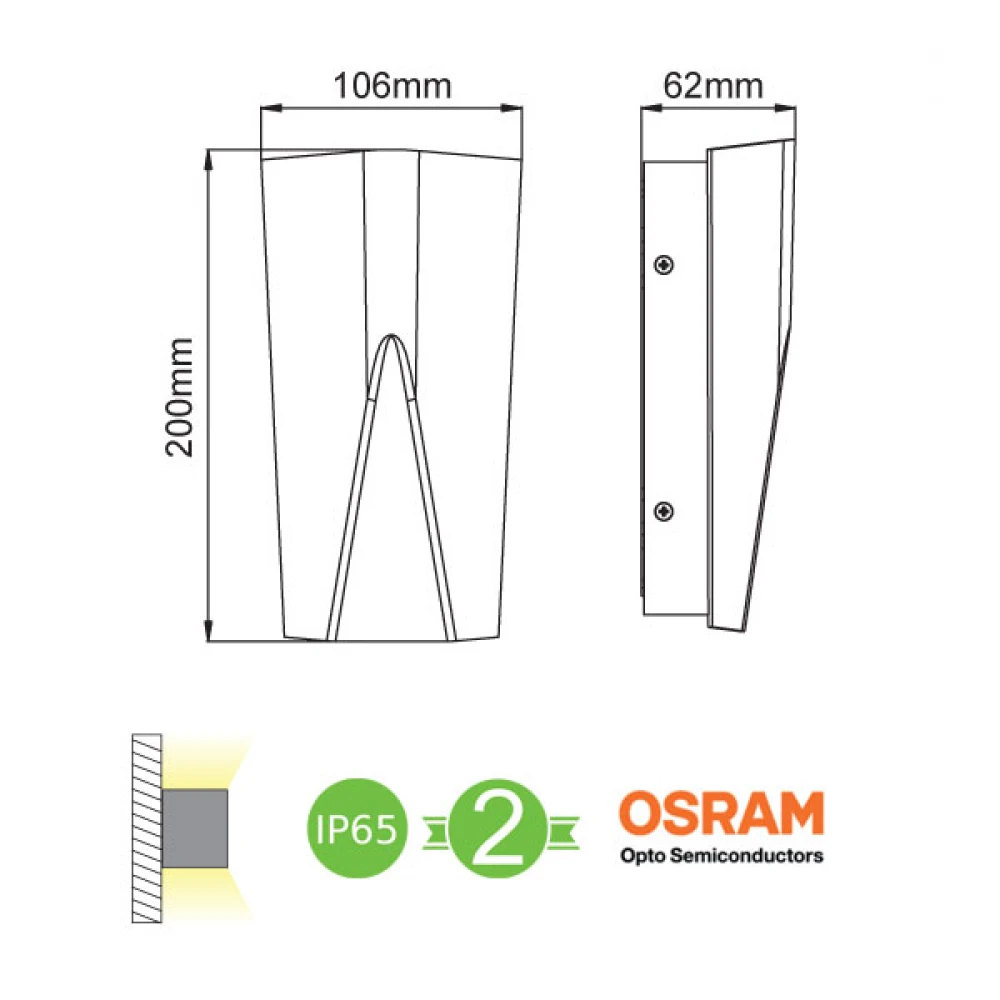 OSRAM LED Απλίκα Εξωτερικού Χώρου Σε Σκούρο Γκρι - 11W IP65 NOZA - ACA