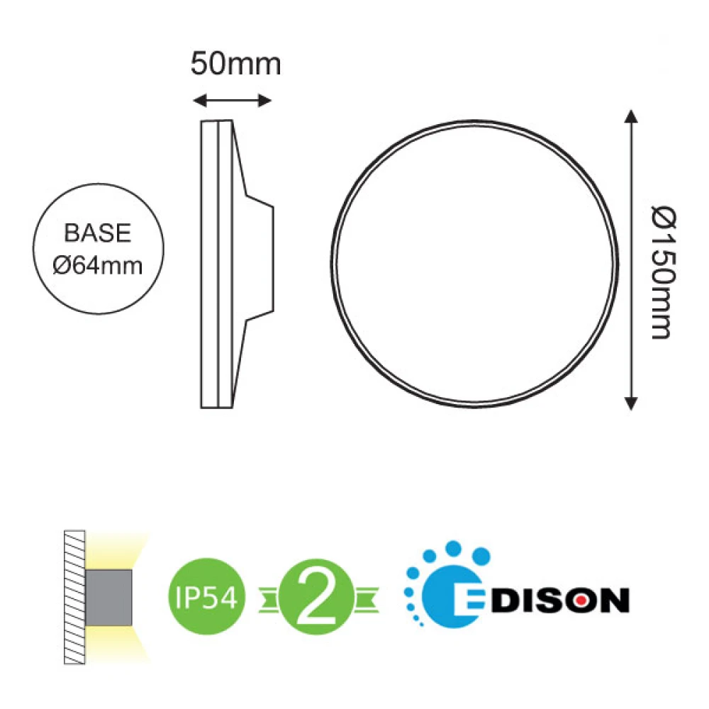 EDISON LED Απλίκα Εξωτερικού Χώρου Σε Σκούρο Γκρι Στρογγυλή 8W IP54 POLLA-R ACA