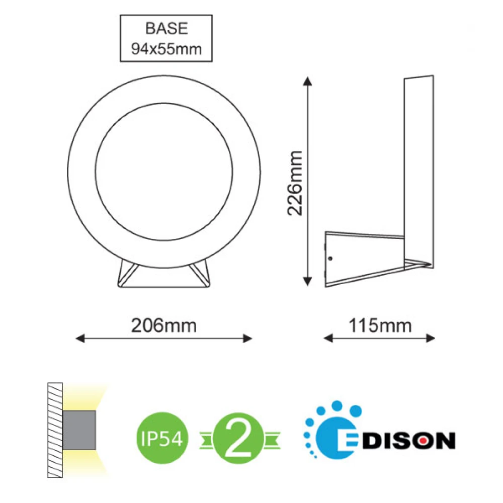 LED Edison Απλίκα Εξωτερικού Χώρου Σε Σκούρο Γκρι 8W IP54 RING - ACA
