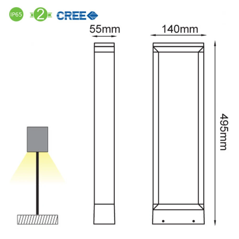 CREE LED Φωτιστικό Εξωτερικού Χώρου Κολωνάκι Σκούρο Γκρι 49.5cm 8W IP54 RIPI - ACA