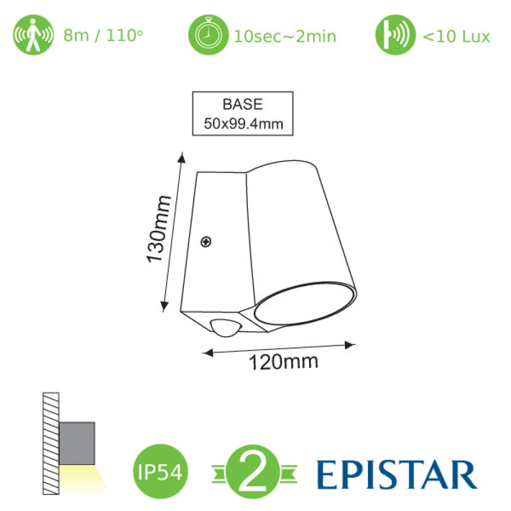 LED EPISTAR Απλίκα Εξωτερικού Χώρου Με Αισθητήρα Κίνησης Σε Σκούρο Γκρι 6W IP54 SIMORE - ACA
