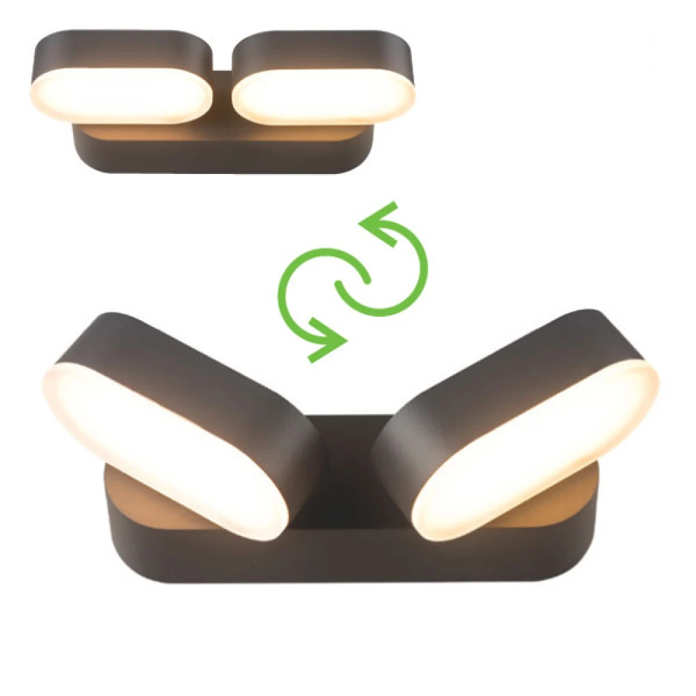 LED Everlight Απλίκα Εξωτερικού Χώρου Δίφωτη Σε Σκούρο Γκρι Περιστρεφόμενη 13W IP54 VESC - ACA