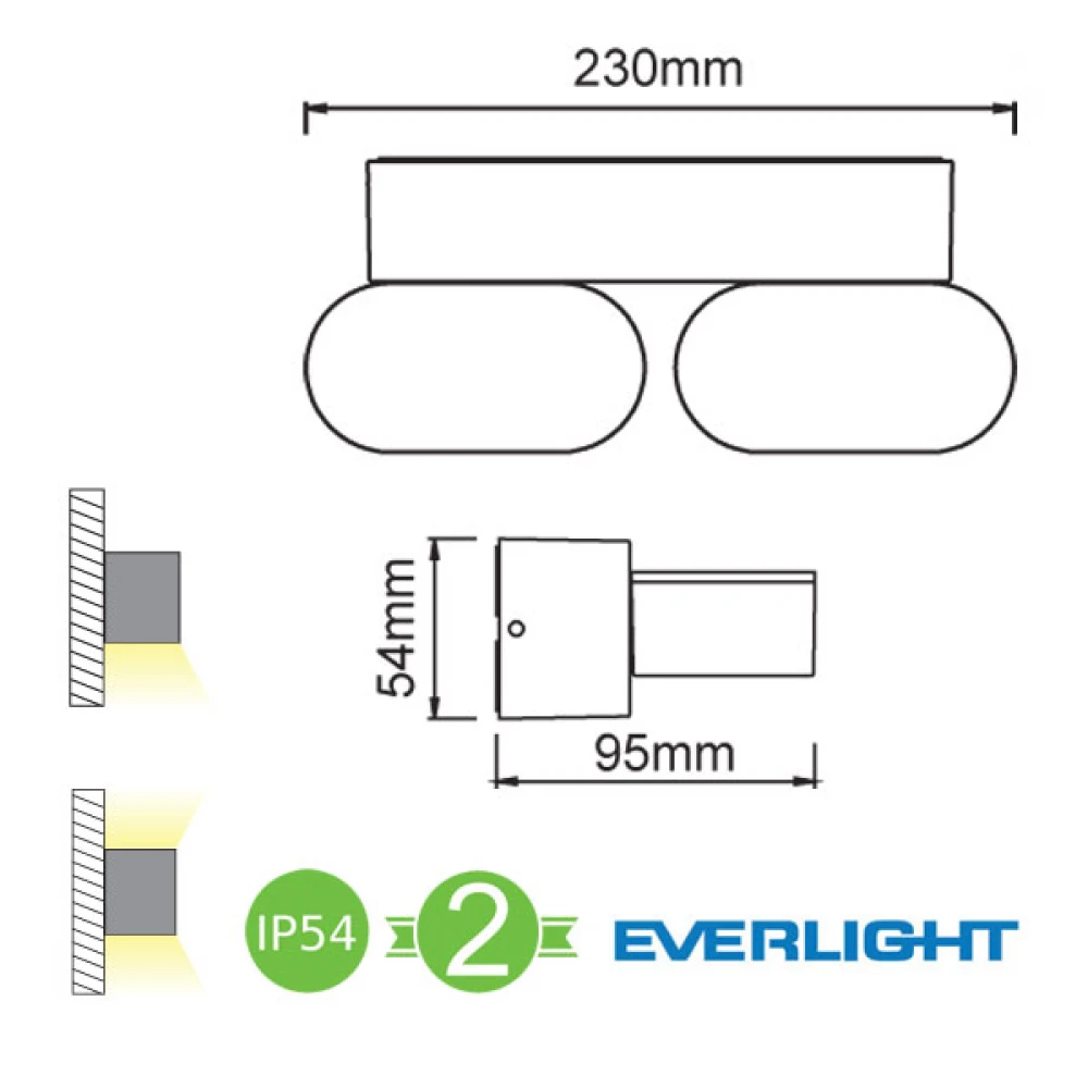 LED Everlight Απλίκα Εξωτερικού Χώρου Δίφωτη Σε Σκούρο Γκρι Περιστρεφόμενη 13W IP54 VESC - ACA