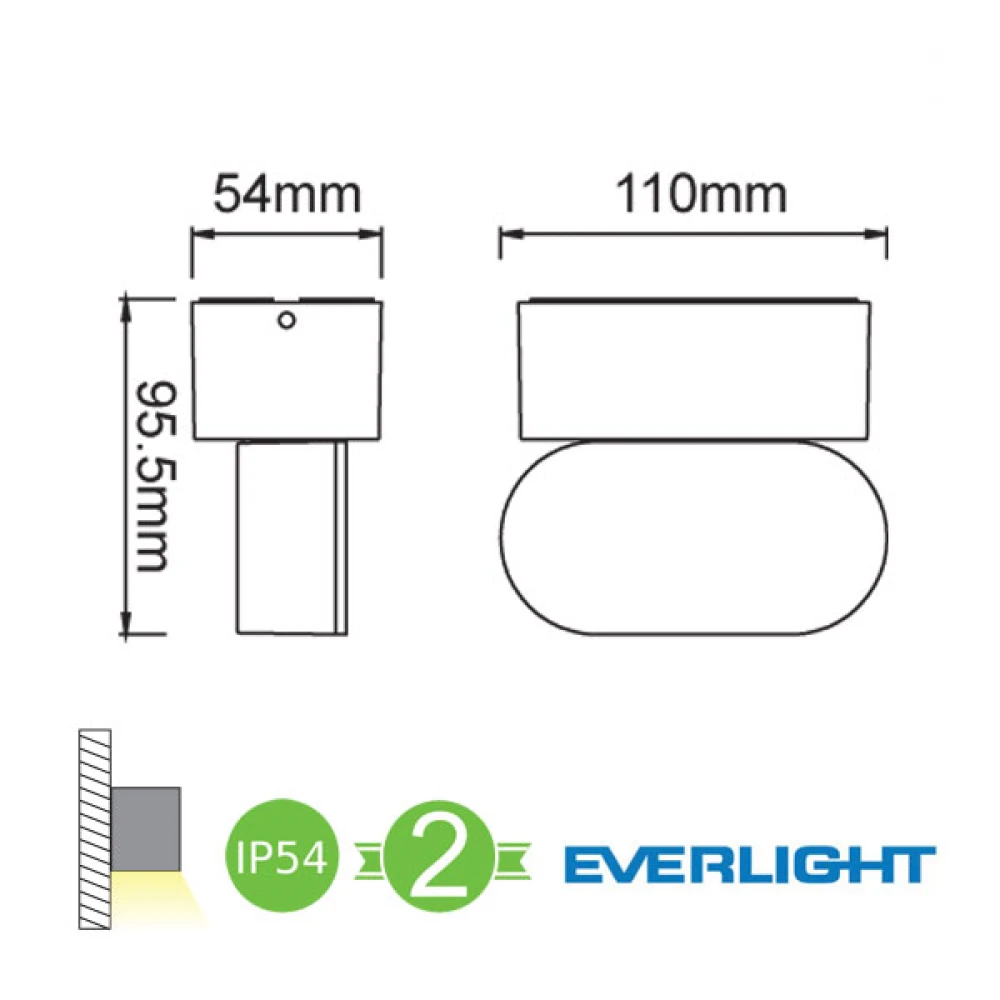 LED Everlight Απλίκα Εξωτερικού Χώρου Σε Σκούρο Γκρι Περιστρεφόμενη 7W IP54 VESC - ACA