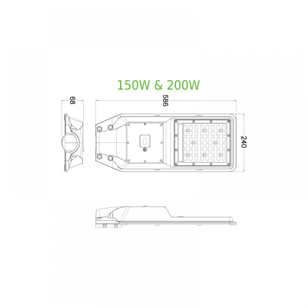 LED STREET SOLAR LUMINAIRE 200W 4.000K IP65 85°x160° Ra≥80 ACA