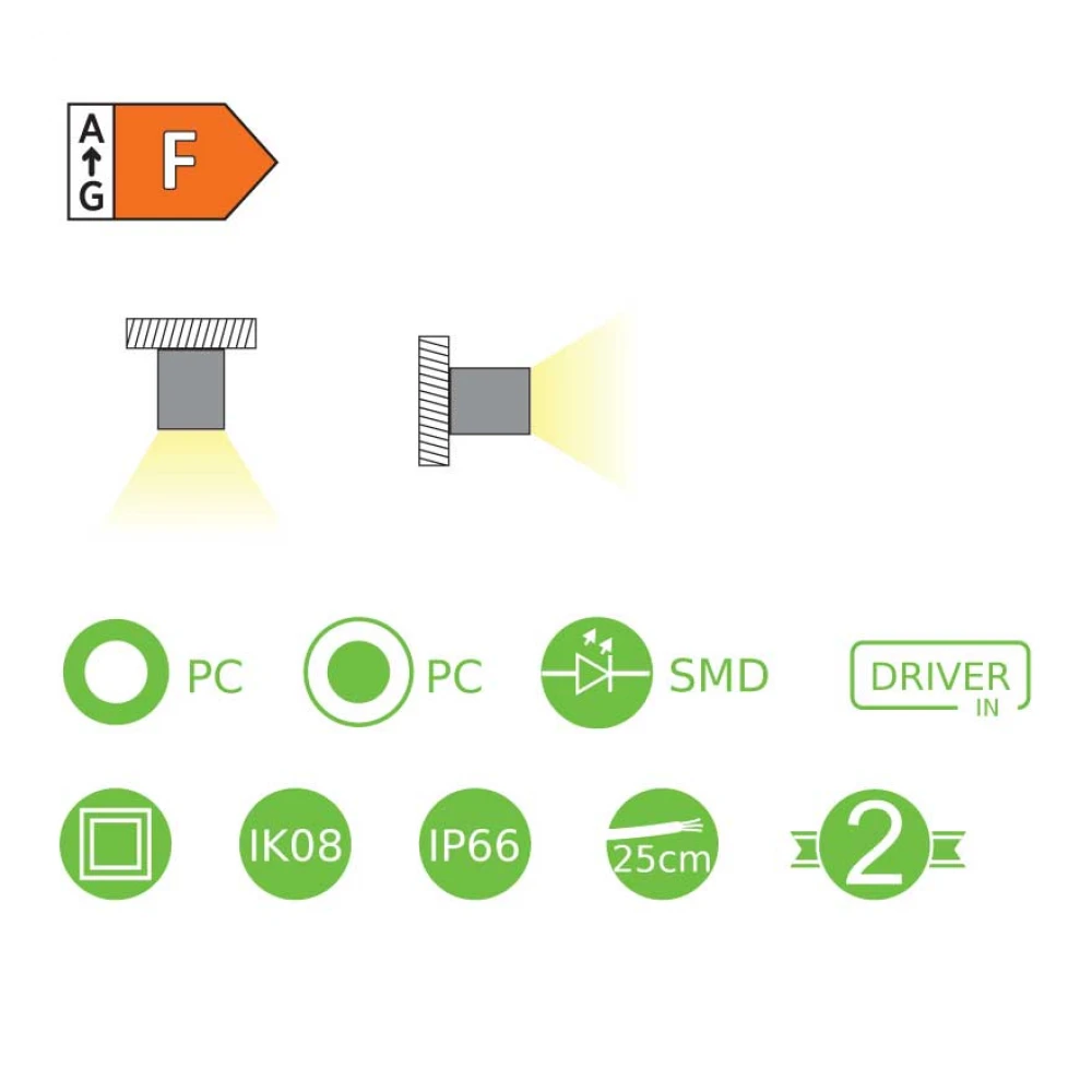 LED PC Φωτιστικό Οροφής 230V AC IP66 12W 1070lm 4000K 180° Ra80 MADA - ACA