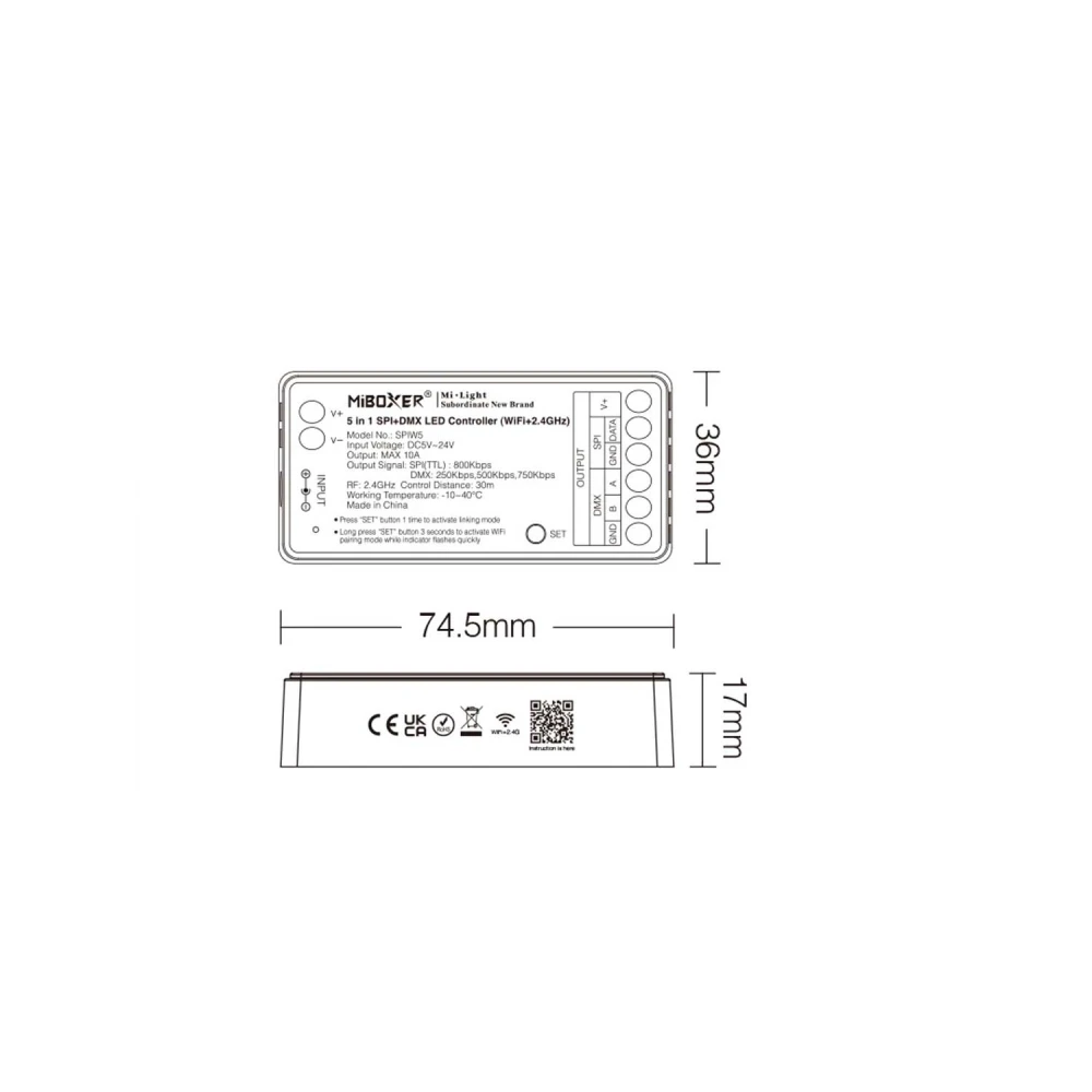 ΕΛΕΓΚΤΗΣ LED 5 ΣΕ 1 SPI DMX WIFI 2.4G ACA A-SPIW5 IP20 MiLight