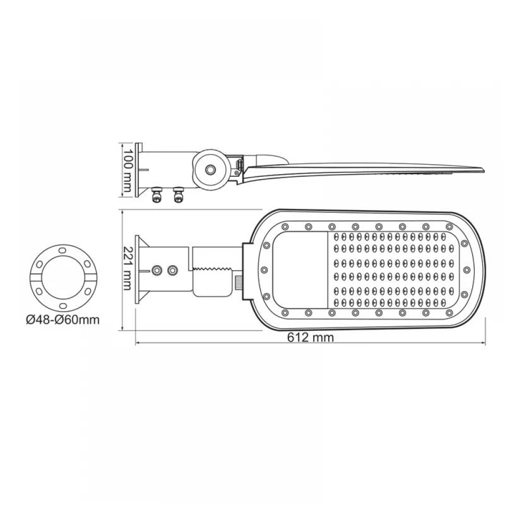 LED STREET LUMINAIRE 100W 14000LM 4000K 140x90˚ CLASS I 230V AC IP66 ACA