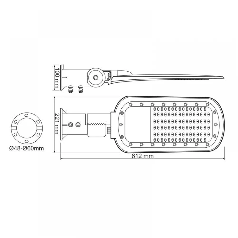 LED STREET LUMINAIRE 200W 27000LM 4000K 140x90˚ CLASS I 230V AC IP66 ACA