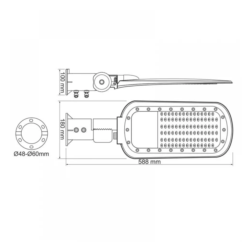 LED STREET LUMINAIRE 60W 8400LM 4000K 140x90˚ CLASS I 230V AC IP66 ACA