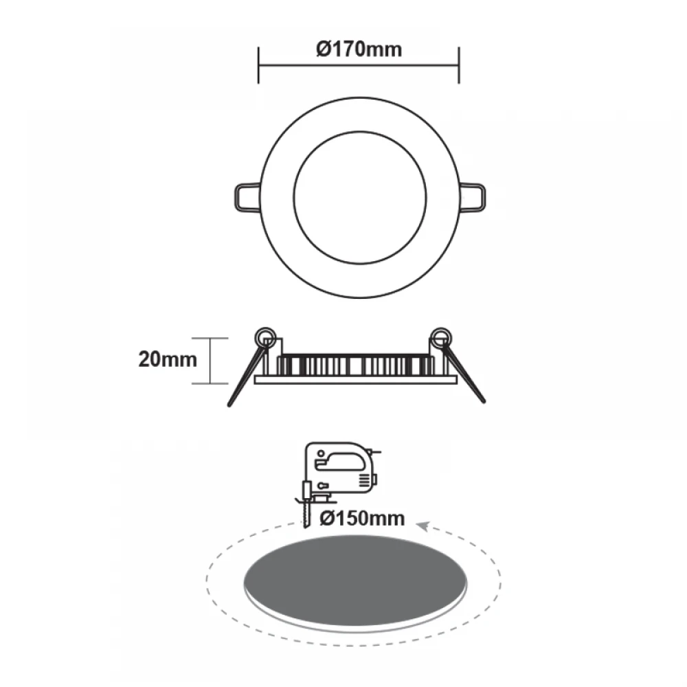 ΛΕΥΚΟ ΣΤΡΟΓΓΥΛΟ LED ΠΑΝΕΛ ΧΩΝΕΥΤΟ 12W 3000K 1040Lm Φ170mm 230V AC Ra80 ACA
