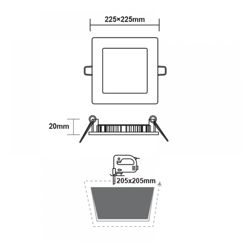 ΝΙΚΕΛ ΜΑΤ ΤΕΤΡΑΓΩΝΟ LED ΠΑΝΕΛ ΧΩΝΕΥΤΟ 18W 4000K 1800Lm 223x223mm 230V AC Ra80 ACA