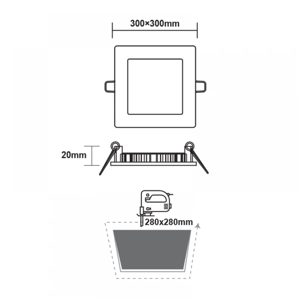 ΛΕΥΚΟ ΤΕΤΡΑΓΩΝΟ LED ΠΑΝΕΛ ΧΩΝΕΥΤΟ 23W 6500K 2120Lm 300x300mm 230V AC Ra80 ACA