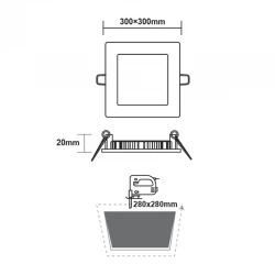ΛΕΥΚΟ ΤΕΤΡΑΓΩΝΟ LED ΠΑΝΕΛ ΧΩΝΕΥΤΟ 23W 6500K 2120Lm 300x300mm 230V AC Ra80 ACA