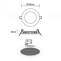 ΛΕΥΚΟ ΣΤΡΟΓΓΥΛΟ LED ΠΑΝΕΛ ΧΩΝΕΥΤΟ 6W 6500K 470Lm Φ119mm 230V AC Ra80 ACA