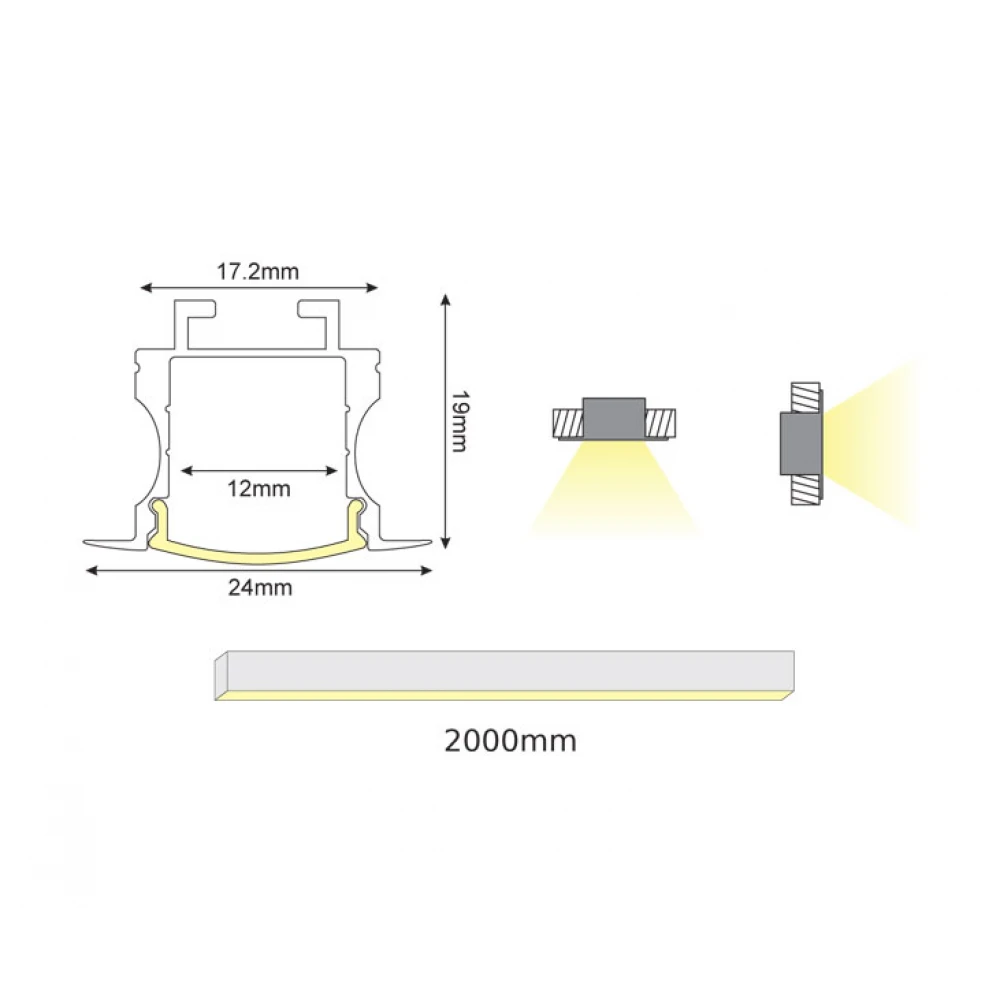 2 Μέτρα Προφίλ Αλουμινίου Με Οπάλ Κάλυμμα Χωνευτό BROOK P116 - ACA