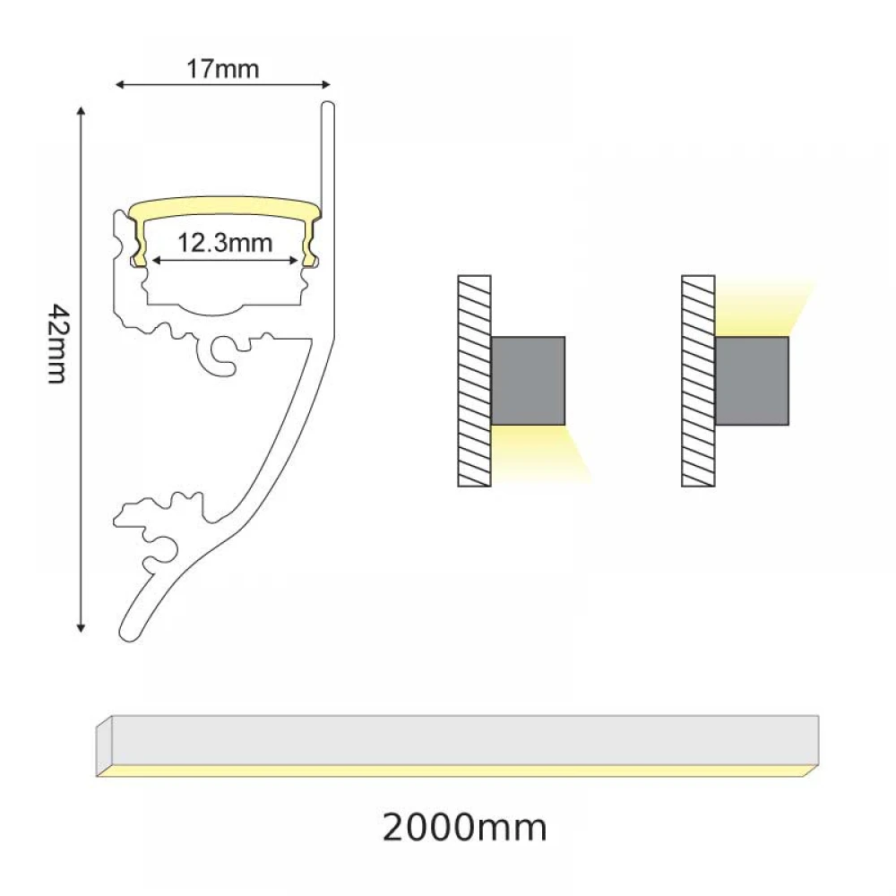 2 Μέτρα Προφίλ Αλουμινίου Επιτοίχιο P62N Με Πολυκαρβονικό Οπάλ Κάλυμμα HID - ACA