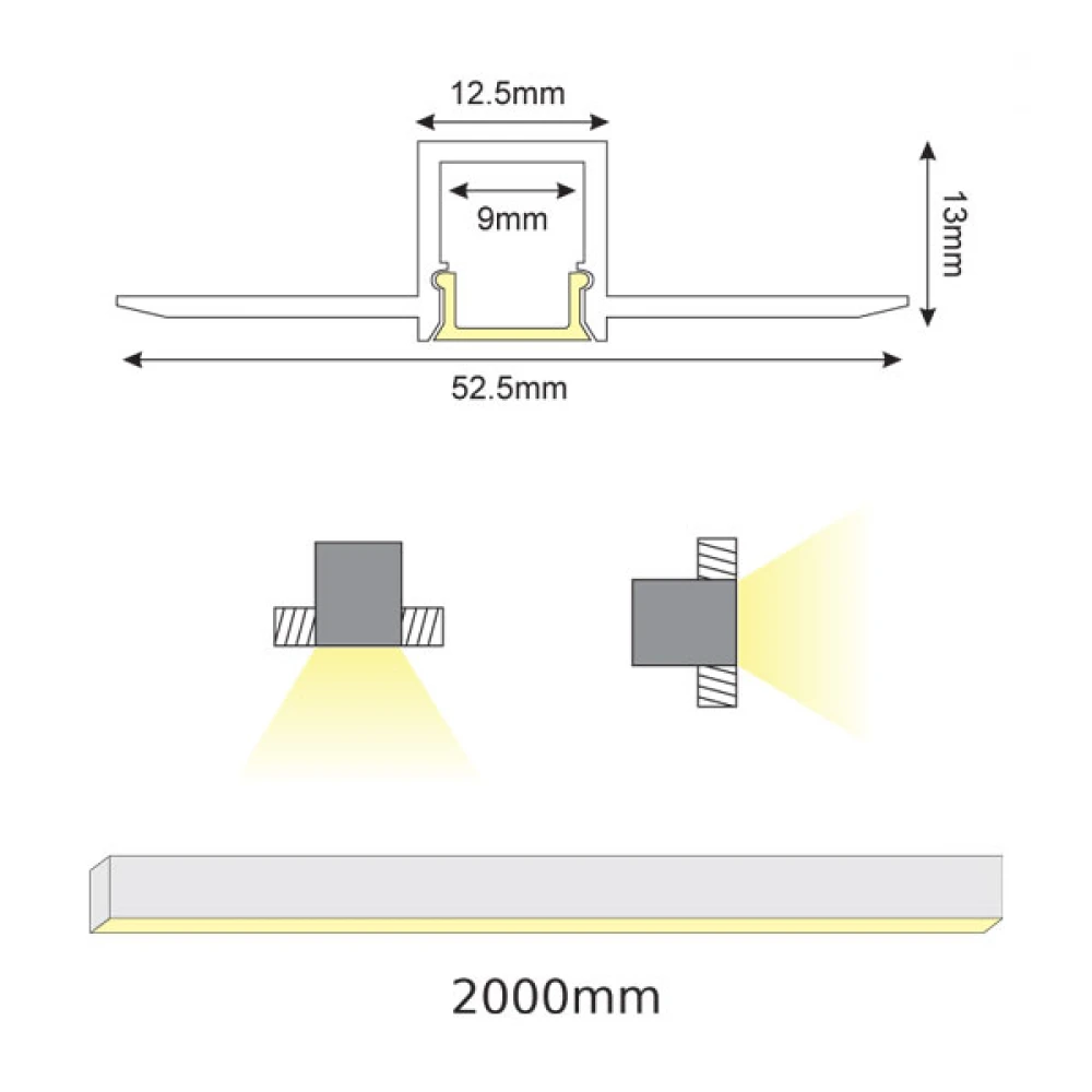 2 Μέτρα Προφίλ Αλουμινίου Με Οπάλ Κάλυμμα Χωνευτό Trimless JADE P121U- ACA