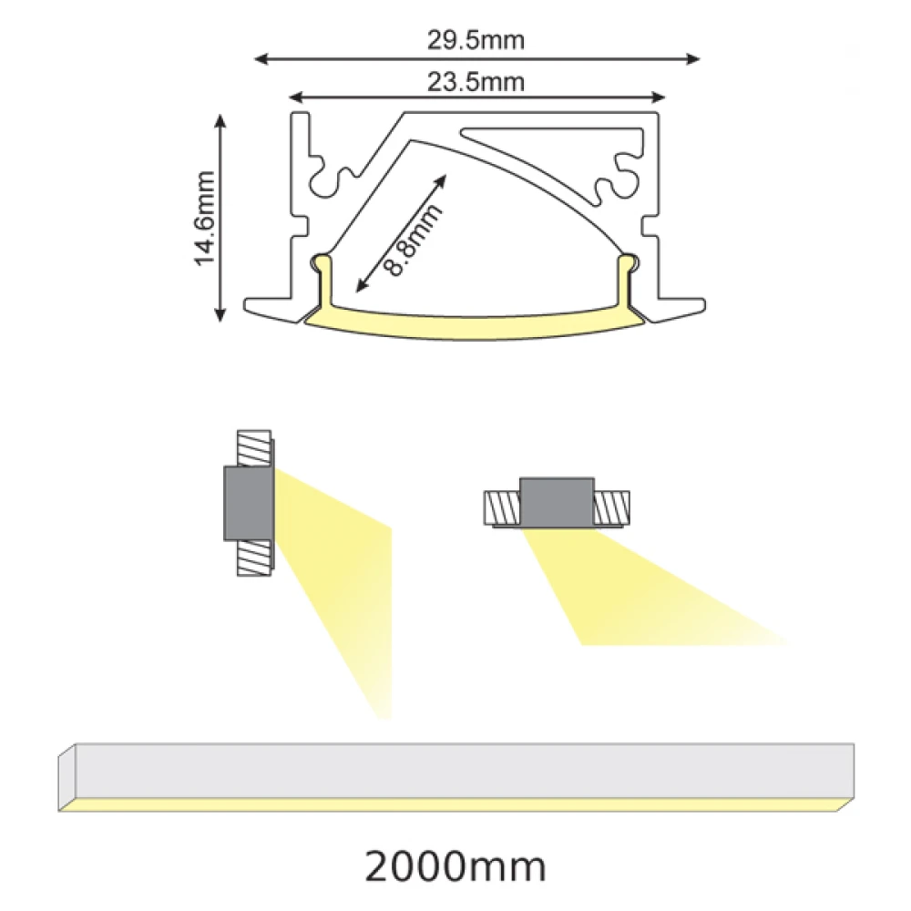 2 Μέτρα Προφίλ Αλουμινίου Με Οπάλ Κάλυμμα Χωνευτό LEVI P191 - ACA
