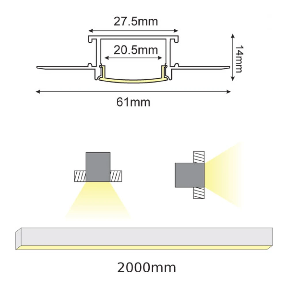 2 ΜΕΤΡΑ ΠΡΟΦΙΛ ΑΛΟΥΜΙΝΙΟΥ LOND P125 ΜΕ ΟΠΑΛ PC ΚΑΛΛΥΜΑ 2m/pc - ACA