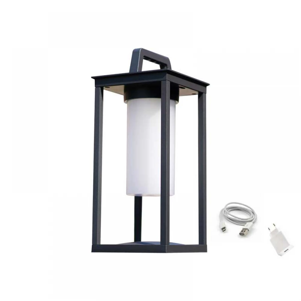 LED Επιτραπέζιο Φωτιστικό Εξωτερικού Χώρου Επαναφορτιζόμενο Σκούρο Γκρι 3W IP54 QUAD - Aca