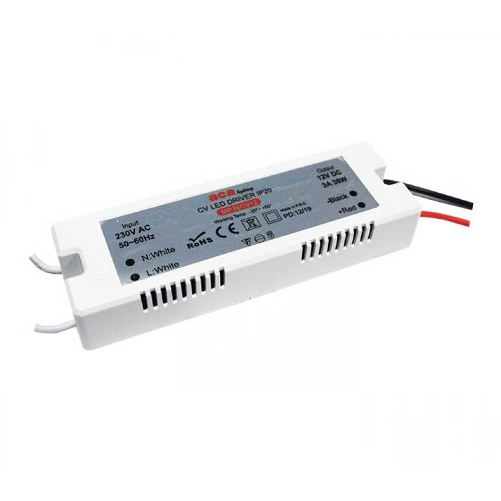 36W LED CV MINI Πλαστικό Τροφοδοτικό 3A 12V DC - 230V AC IP20 - ACA
