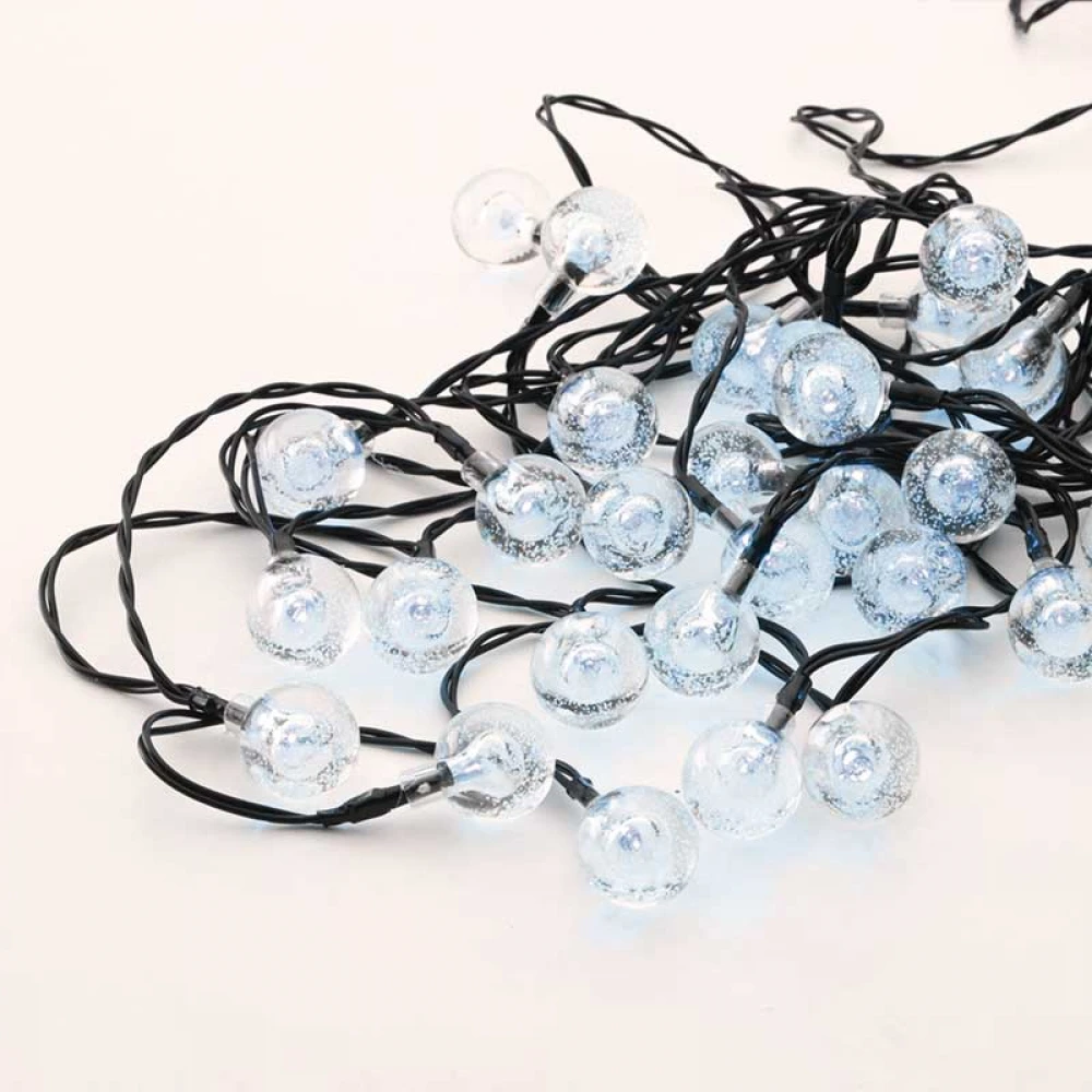 30 CW SOLAR LEDS Πλαστικά Μπαλάκια Λαμπάκια Σε Σειρά Με Μπαταριά - Ηλιακά IP44 - Aca