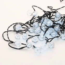 30 CW SOLAR LEDS Πλαστικά Μπαλάκια Λαμπάκια Σε Σειρά Με Μπαταριά - Ηλιακά IP44 - Aca