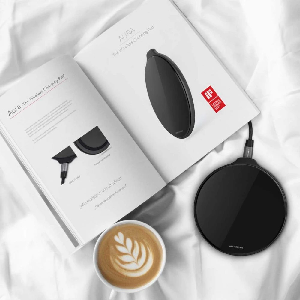 Vonmählen Βάση Ασύρματης Φόρτισης Qi από Δερματίνη με Φορτιστή Ταξιδιού και Καλώδιο 2 μέτρων – Black