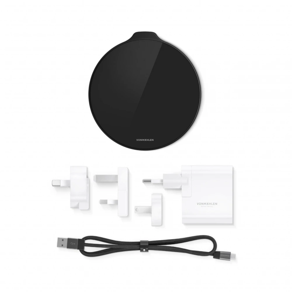 Vonmählen Βάση ασύρματης φόρτισης Qi από Plexiglass με φορτιστή ταξιδιού και καλώδιο 2 μέτρων – Black