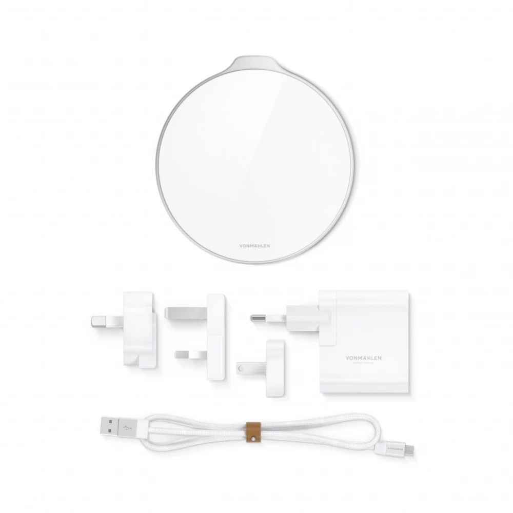 Vonmählen Βάση ασύρματης φόρτισης Qi από Plexiglass με φορτιστή ταξιδιού και καλώδιο 2 μέτρων – Silver