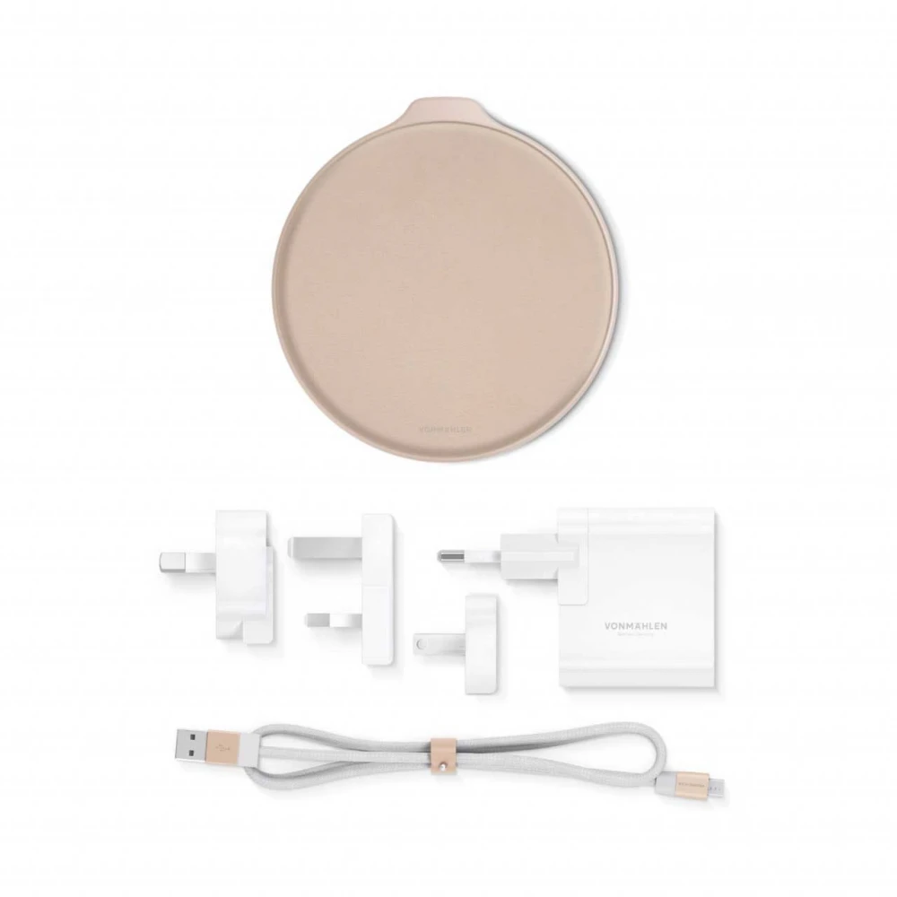 Vonmählen Βάση Ασύρματης Φόρτισης Qi από Δερματίνη με Φορτιστή Ταξιδιού και Καλώδιο 2 μέτρων – Rose Gold