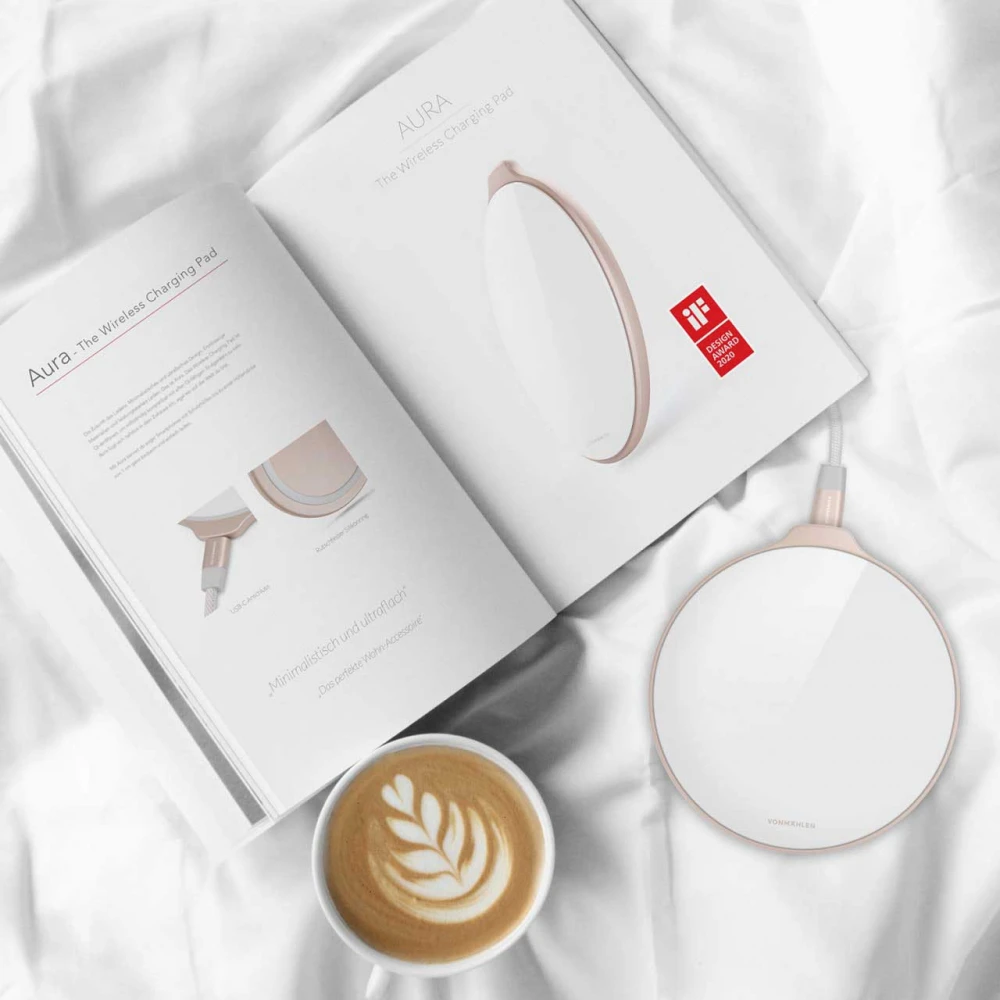 Vonmählen Βάση ασύρματης φόρτισης Qi από Plexiglass με φορτιστή ταξιδιού και καλώδιο 2 μέτρων – Rose Gold