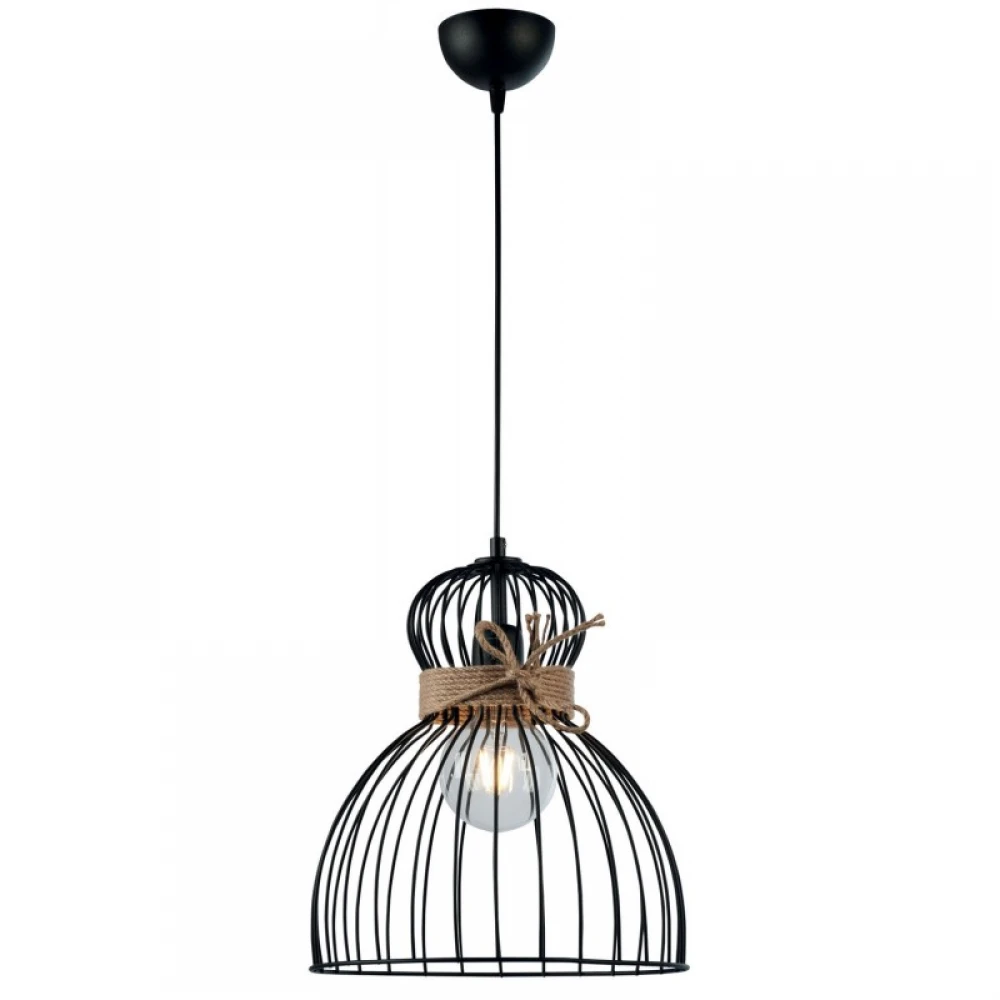 Φωτιστικό Μονόφωτο Μέταλλο Μαύρο Και Σχοινί Ε27 Φ30 - Arkolight