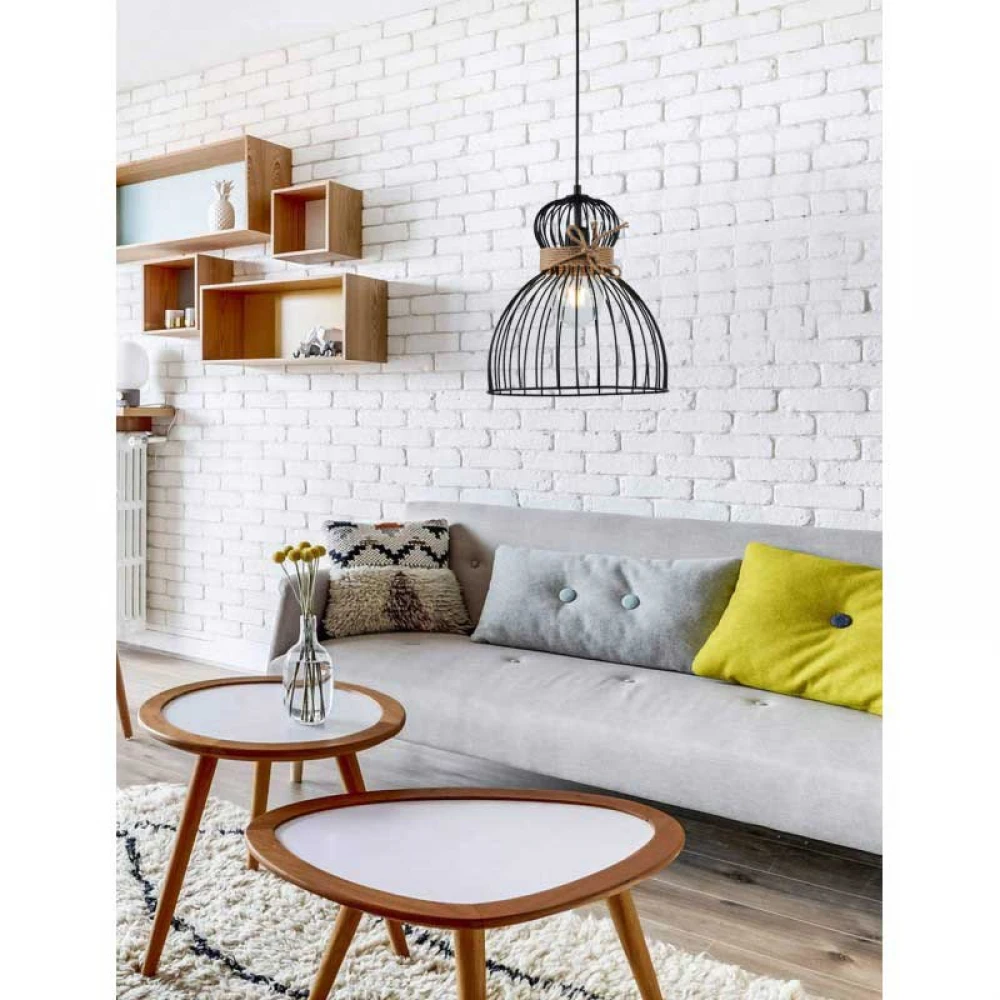 Φωτιστικό Μονόφωτο Μέταλλο Μαύρο Και Σχοινί Ε27 Φ30 - Arkolight