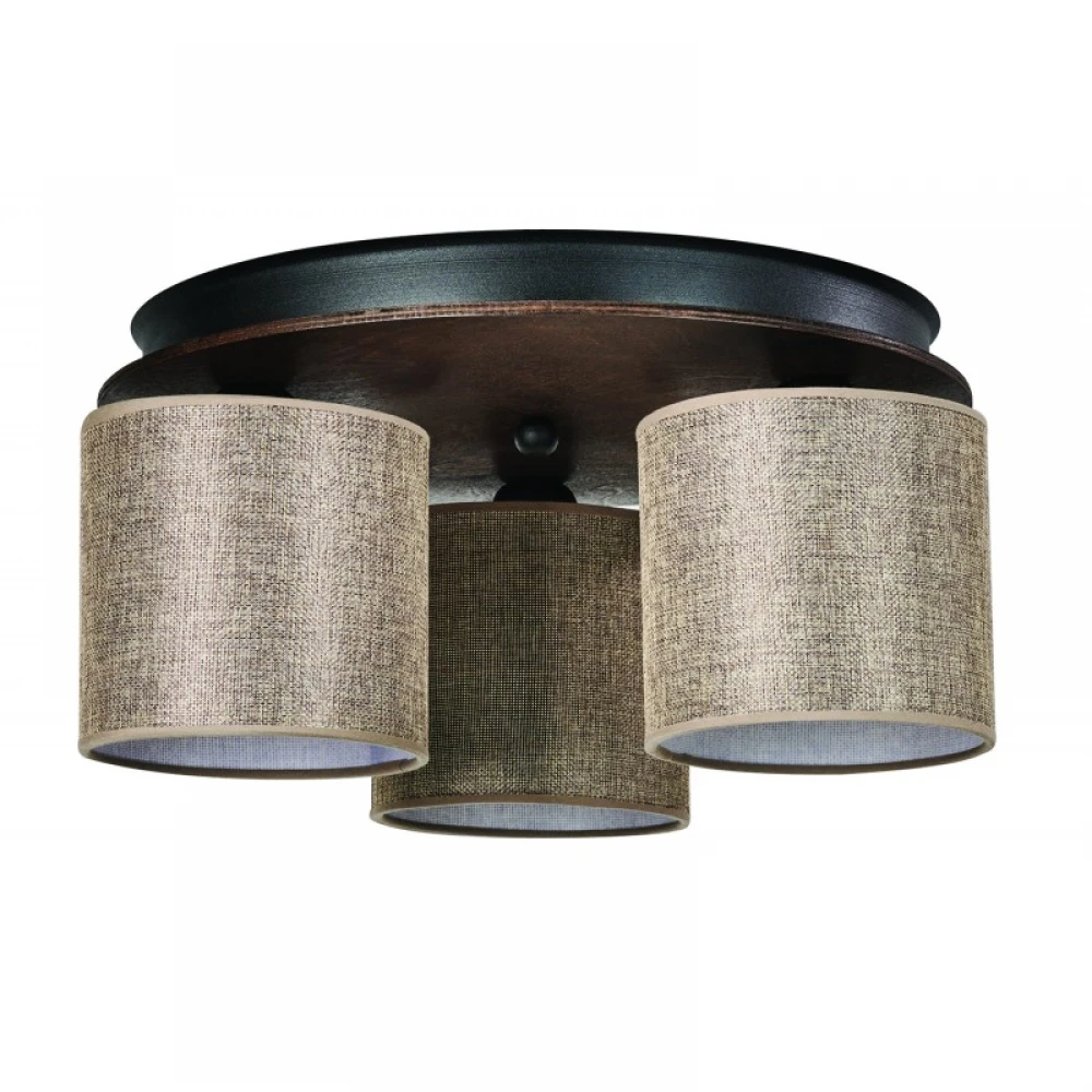 Φωτιστικό Οροφής 3φ Ξύλο/Αμπαζούρ μόκα 3x E27 - ARKOLIGHT