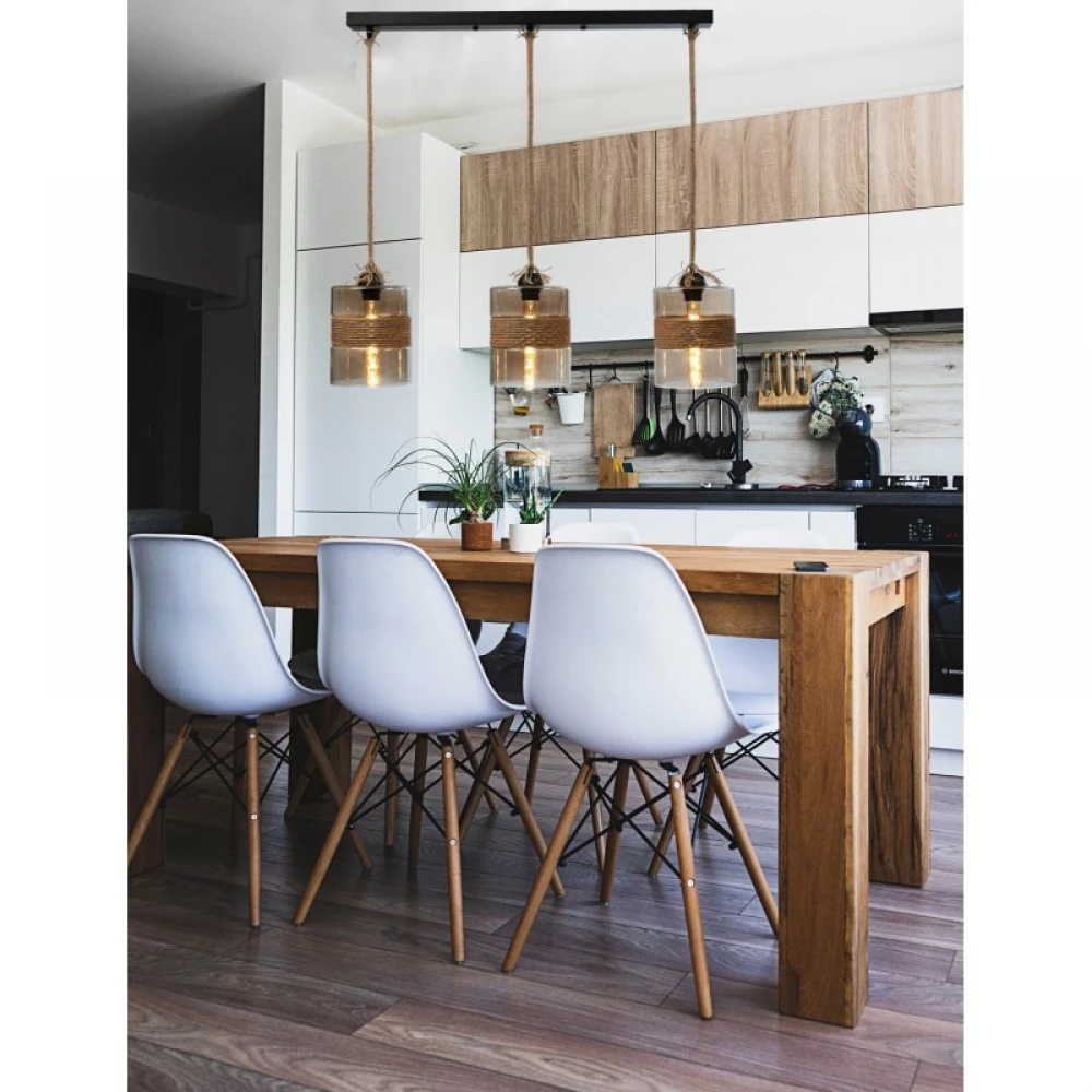 Φωτιστικό Τρίφωτο Από Μέταλλο Και Γυαλί Και Σχοινί 3xE27 - Arkolight