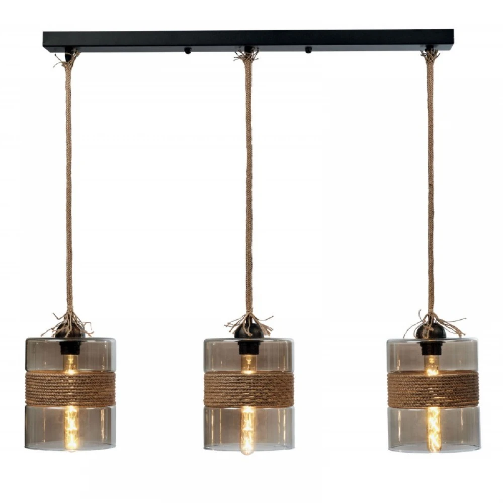 Φωτιστικό Τρίφωτο Από Μέταλλο Και Γυαλί Και Σχοινί 3xE27 - Arkolight