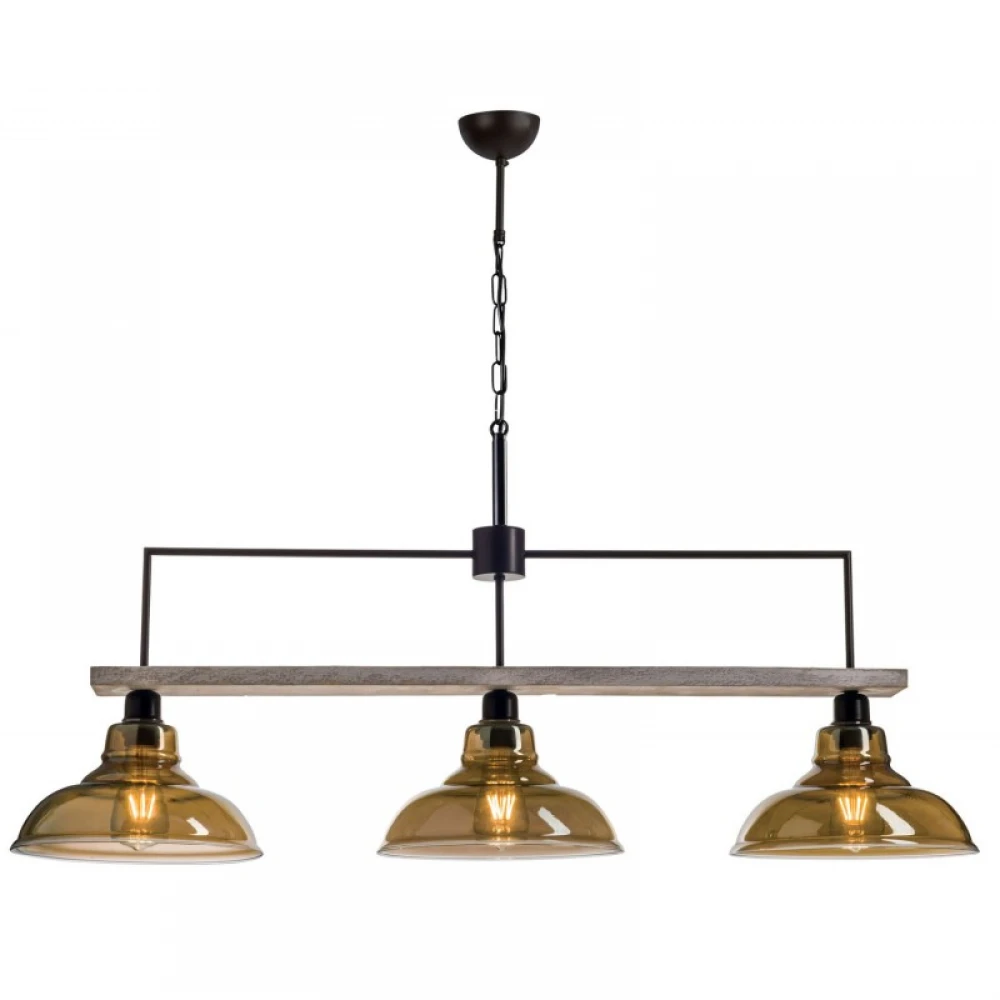 Φωτιστικό Τρίφωτο Από Ξύλο Και Γυαλί Φιμέ 3xE27 - Arkolight