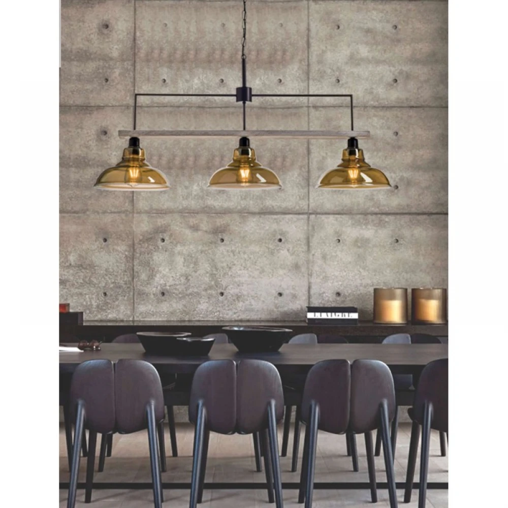 Φωτιστικό Τρίφωτο Από Ξύλο Και Γυαλί Φιμέ 3xE27 - Arkolight