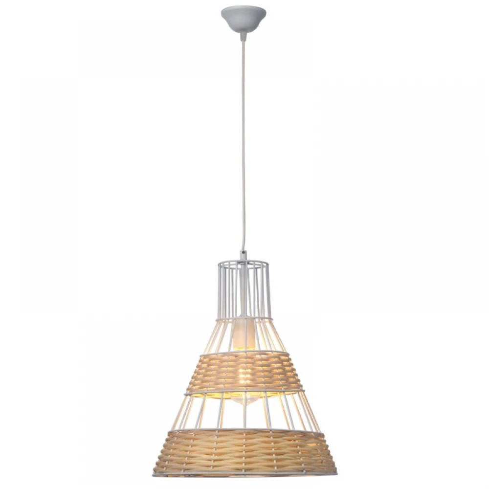 Φωτιστικό Μονόφωτο Μέταλλο/Ρατάν Λευκό Και Φυσικό Χρώμα 1XE27 Φ35 - Arkolight