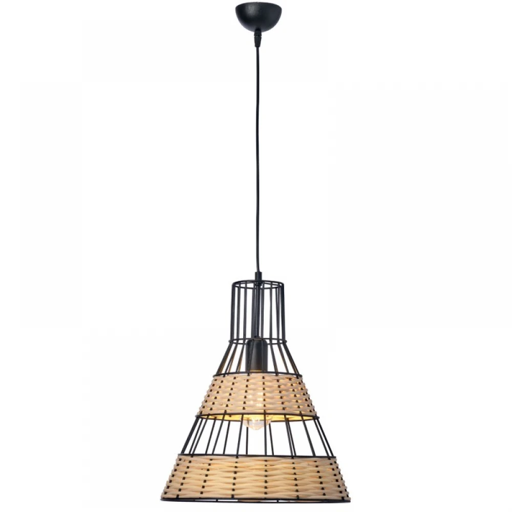 Φωτιστικό Μονόφωτο Μέταλλο/Ρατάν Μαύρο Και Φυσικό Χρώμα 1XE27 Φ35 - Arkolight